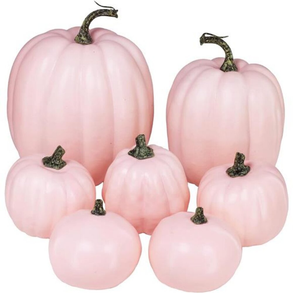 Winlyn 7‎ Pcs Assorted Sizes Fall Artificial Light Pink Pumpkins Harvest Faux